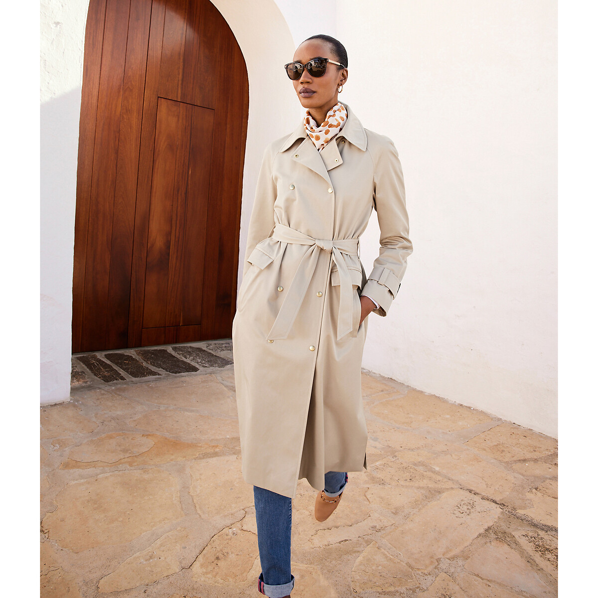 Cotton mix trench coat with button fastening, mid-season Anne Weyburn | La  Redoute