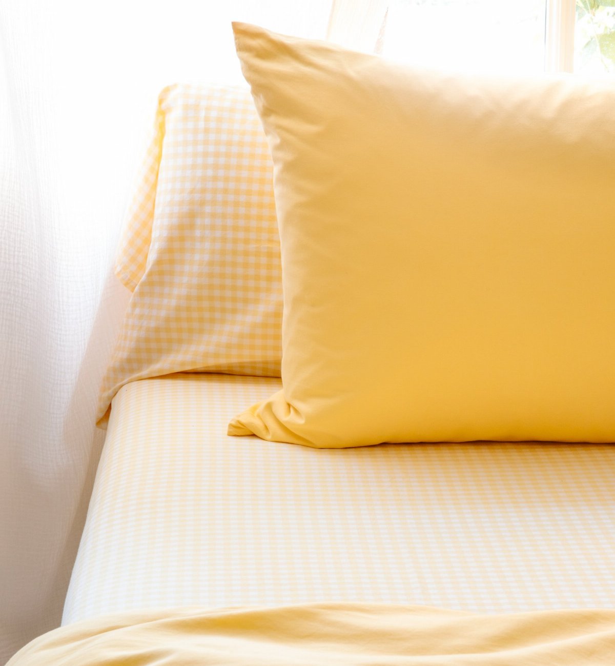 Drap housse 1 personne en percale de coton bio, VICHY, KADOLIS