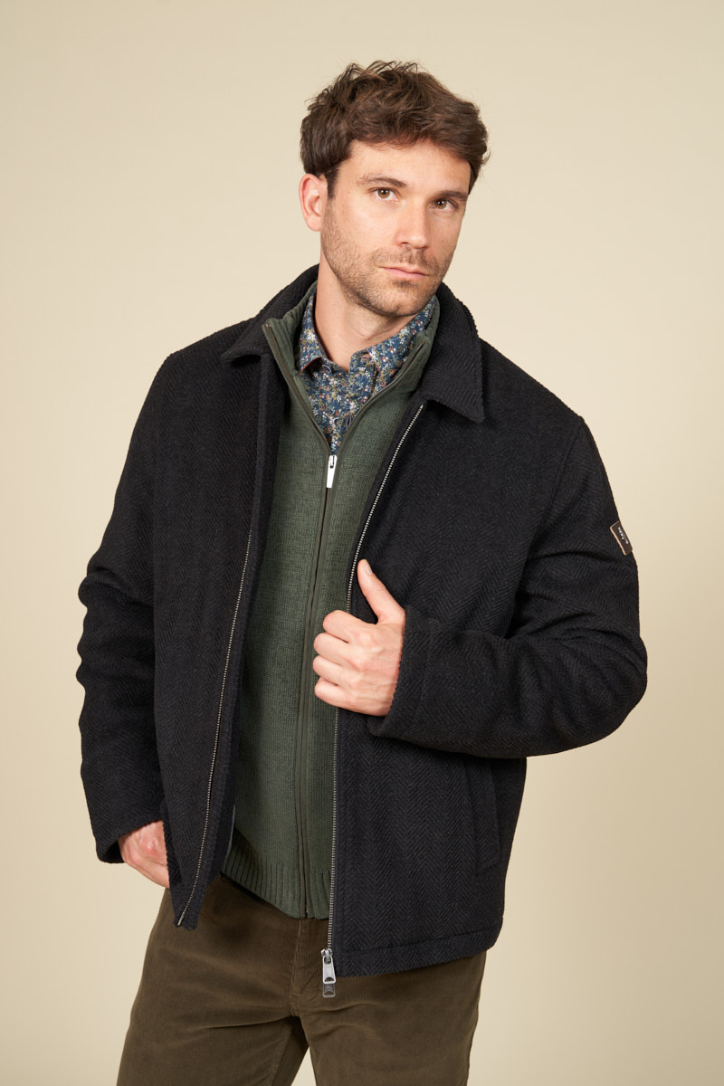 Blouson droit en laine à gros chevrons, MCS