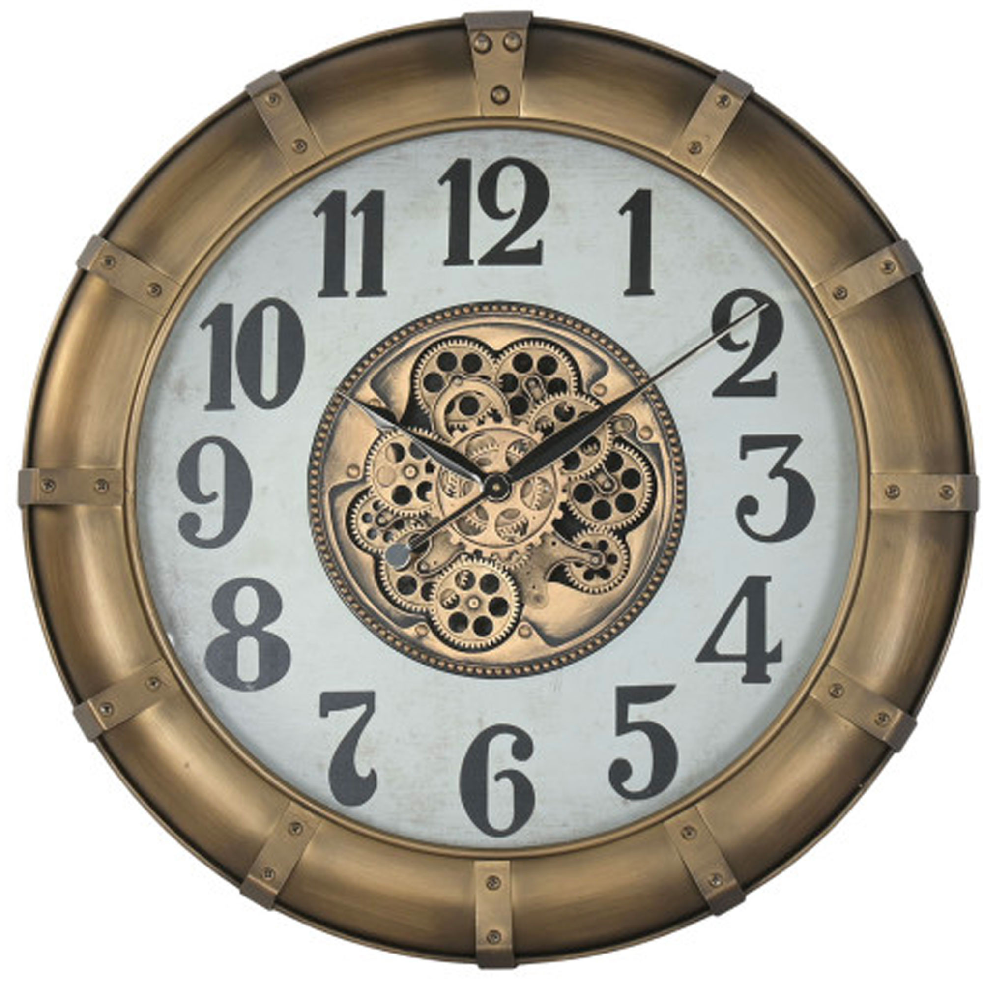Grande horloge murale ronde avec engrenages en métal doré 80x9.5x80cm, WADIGA