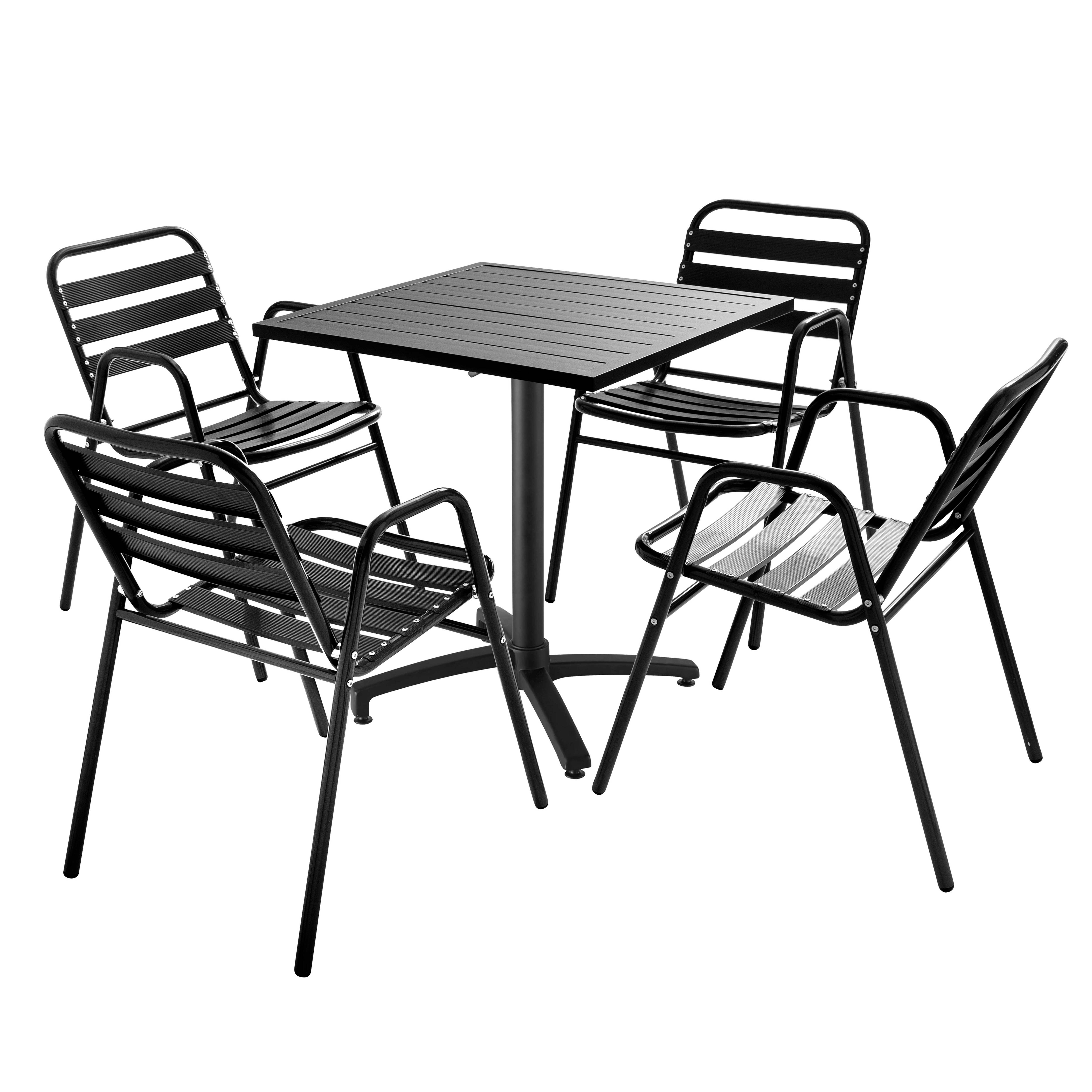 Table de terrasse rabattable carrée et 4 fauteuils aluminium et résine, OVIALA