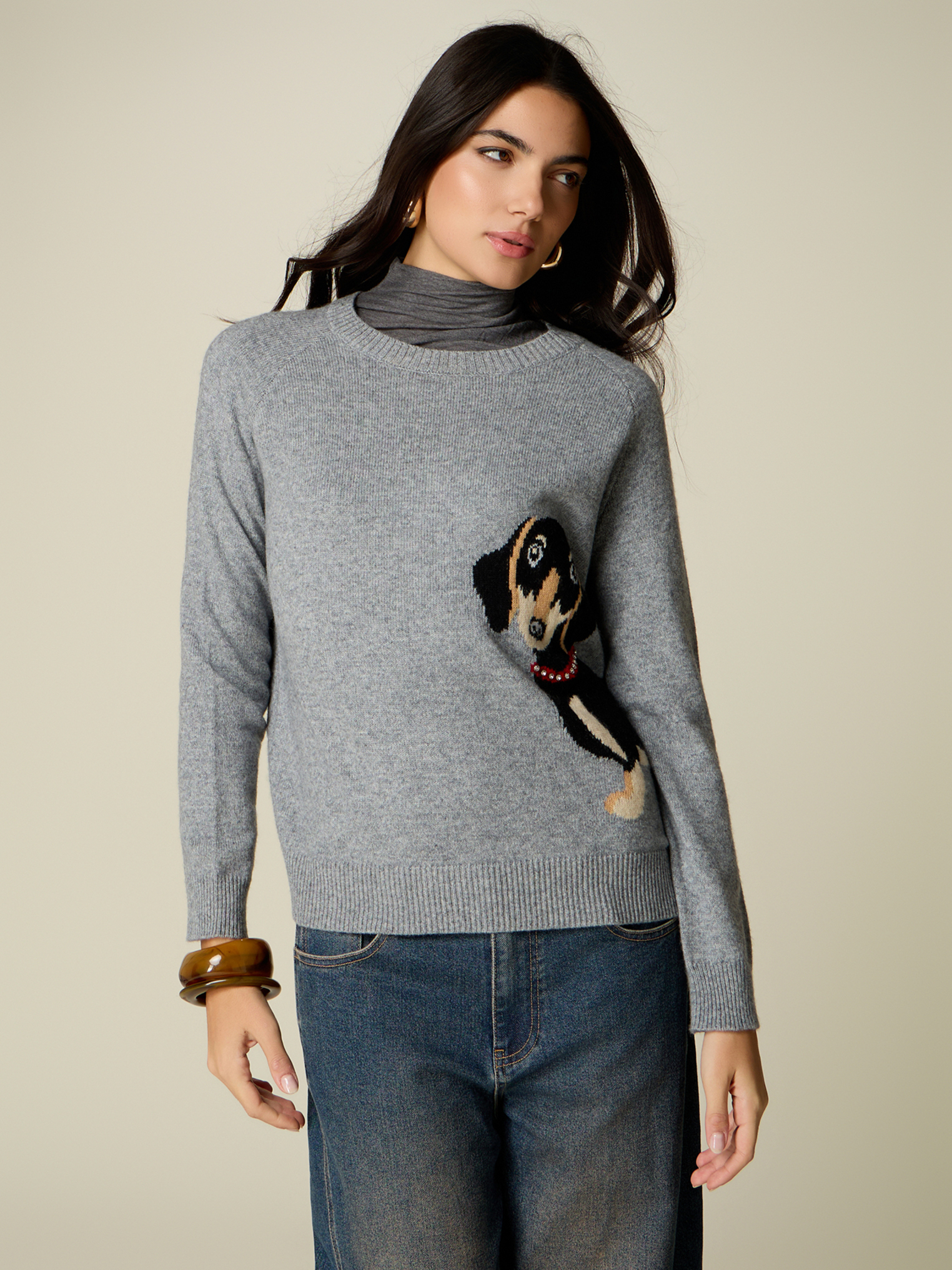Pull avec motif jacquard et strass, OLTRE