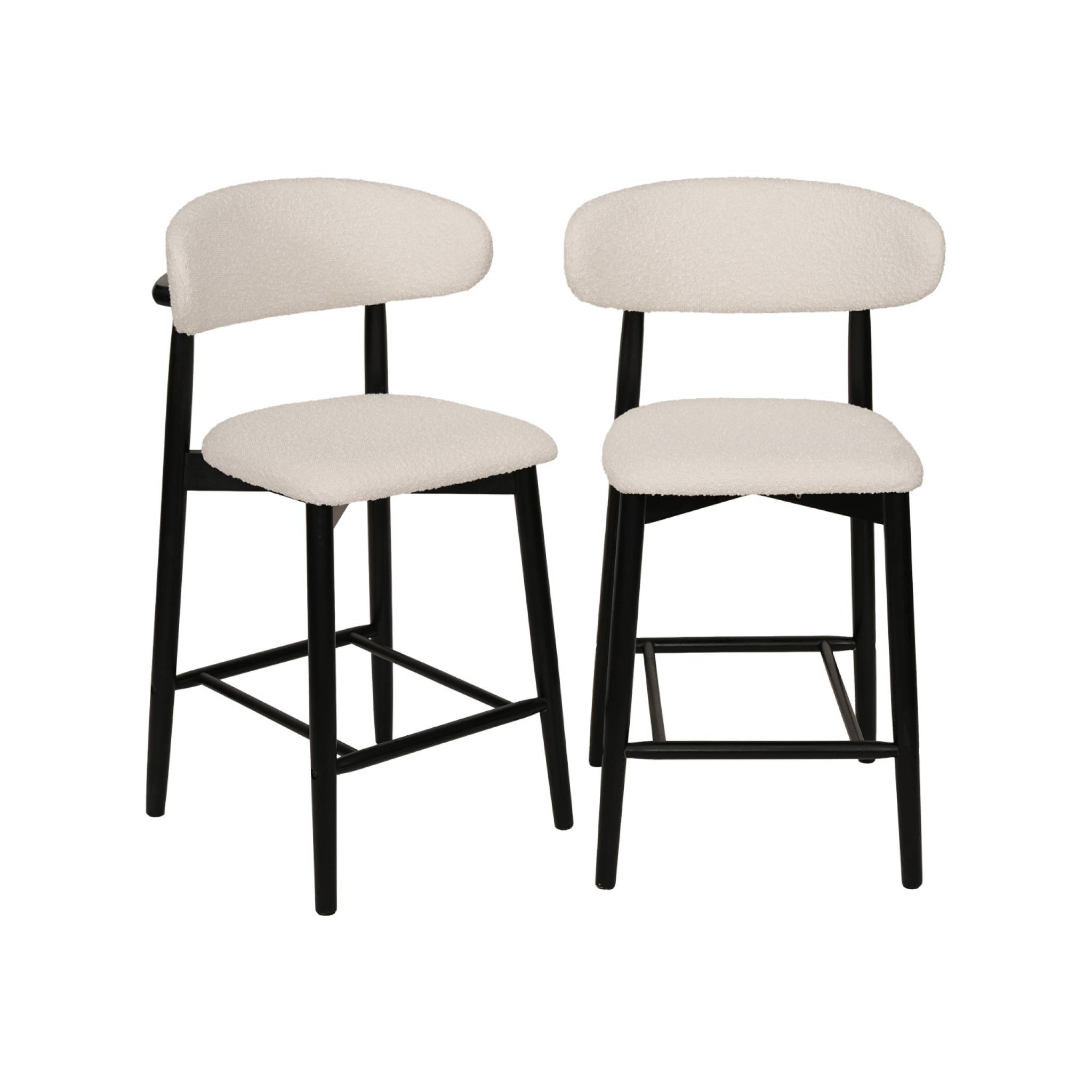 Tabouret de bar bois d'hévéa et tissu bouclette (lot de 2) PAOLA, SWEEEK