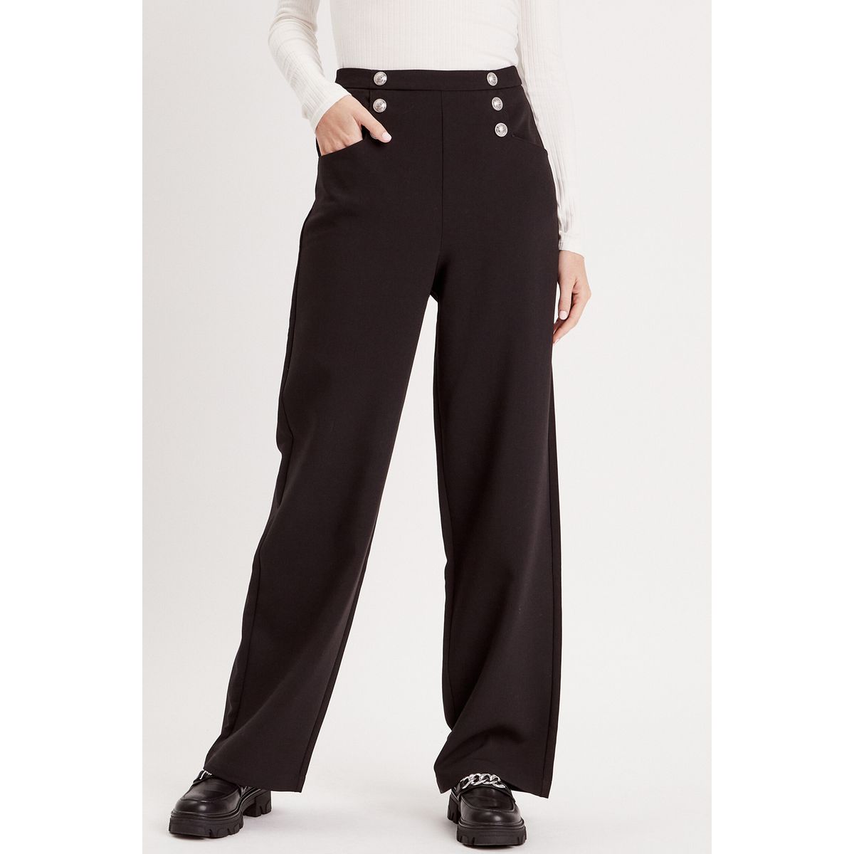 Pantalon à pont taille haute online femme