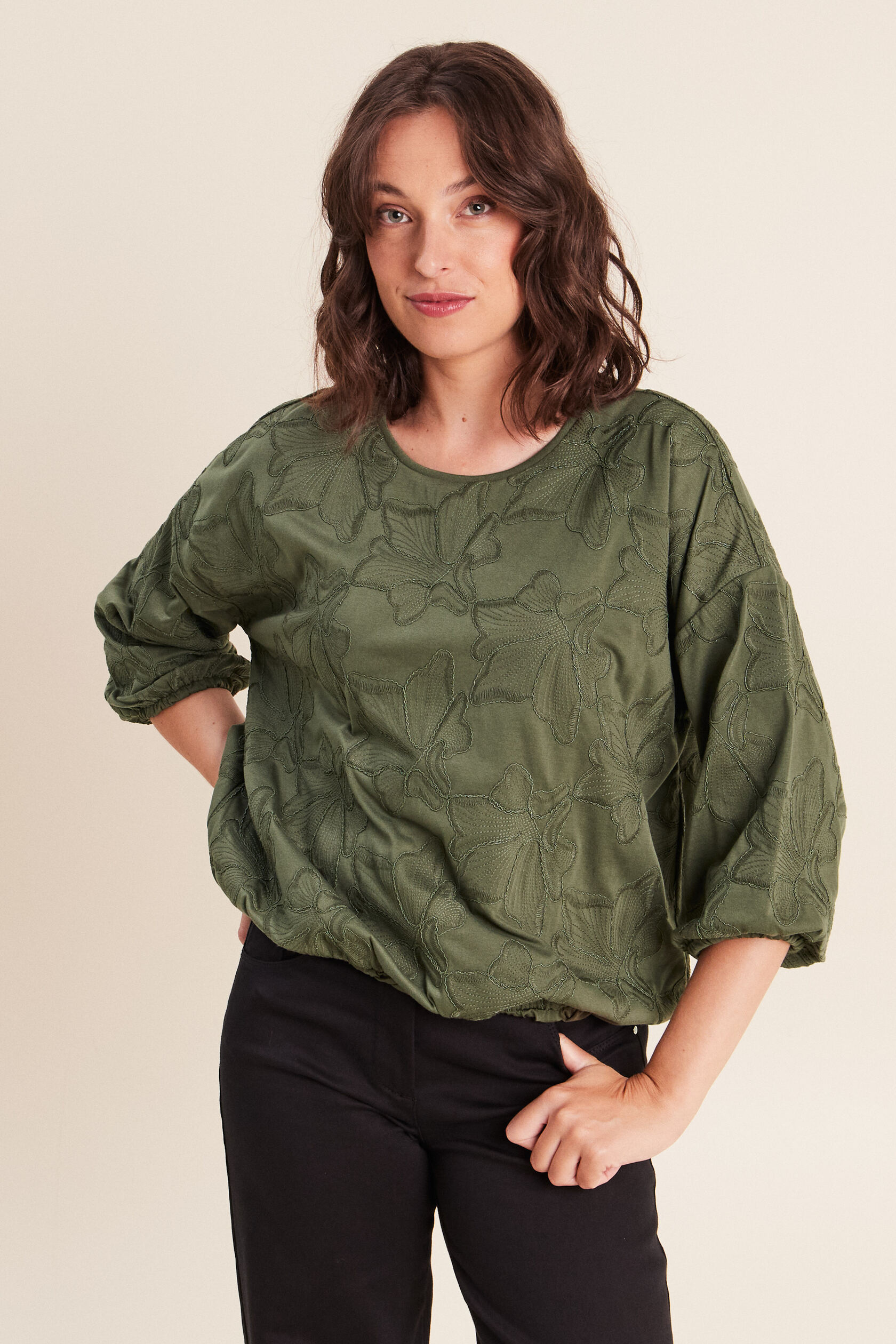 Blouse col v manches 3/4 bas resserré, BREAL