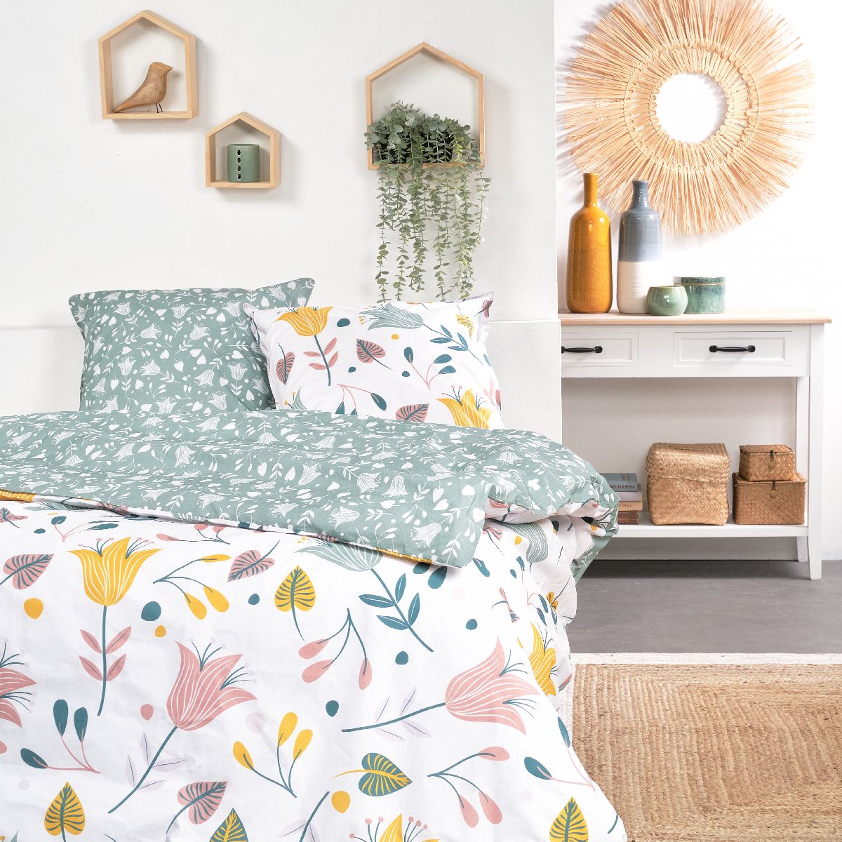 Parure de lit imprimé Floral coton SUNSHINE POLLIN, TODAY