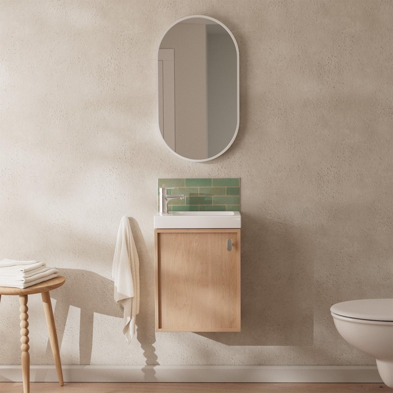 Ensemble meuble lave-mains en chêne + robinet + miroir FRAME, MOB IN