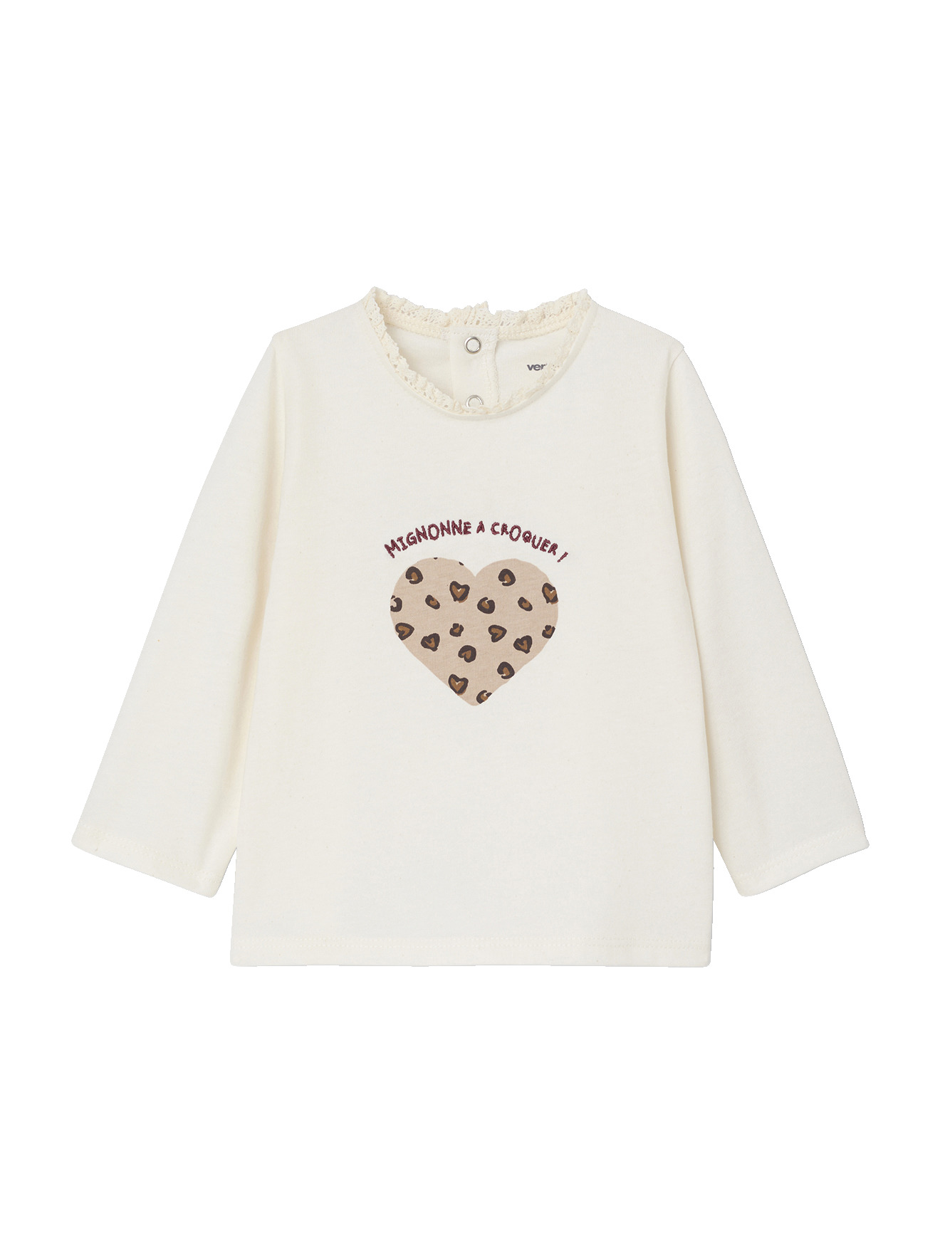 T-shirt manches longues avec motif coeur léopard, VERTBAUDET