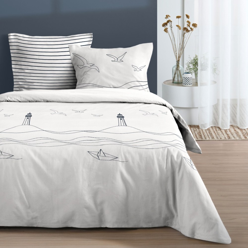 Housse De Couette 260x240 Bord De Mer + 2 Taies Coton 57 Fils, DECORATIE