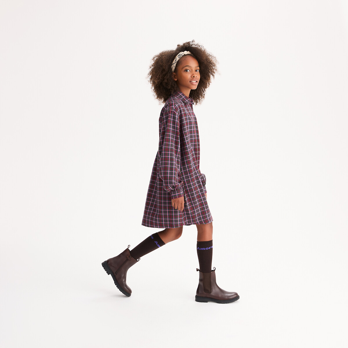 Straight Checked Shift Dress with Long Sleeves, LA REDOUTE COLLECTIONS