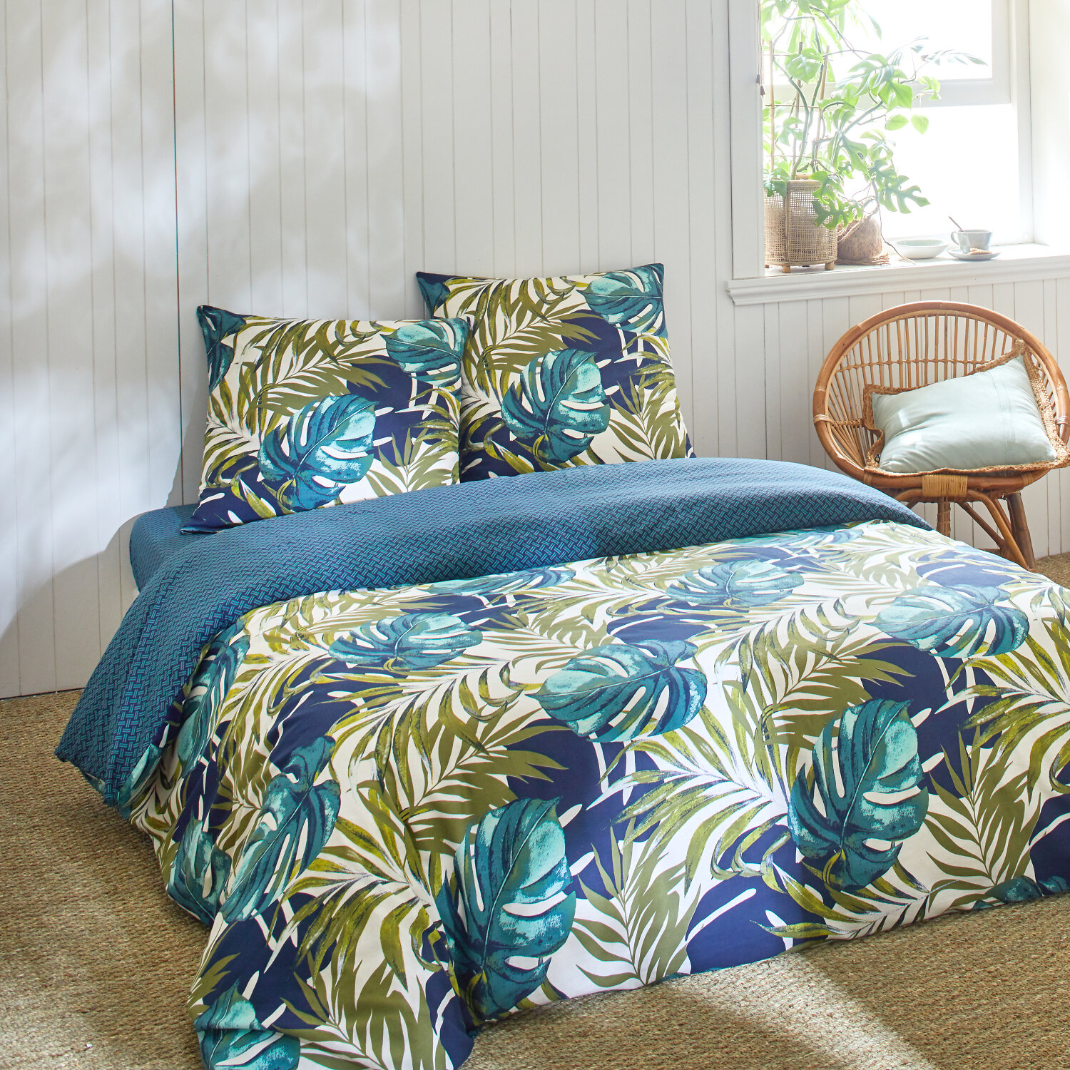Parure housse de couette coton imprimés, terceira vert, C DESIGN HOME TEXTILE