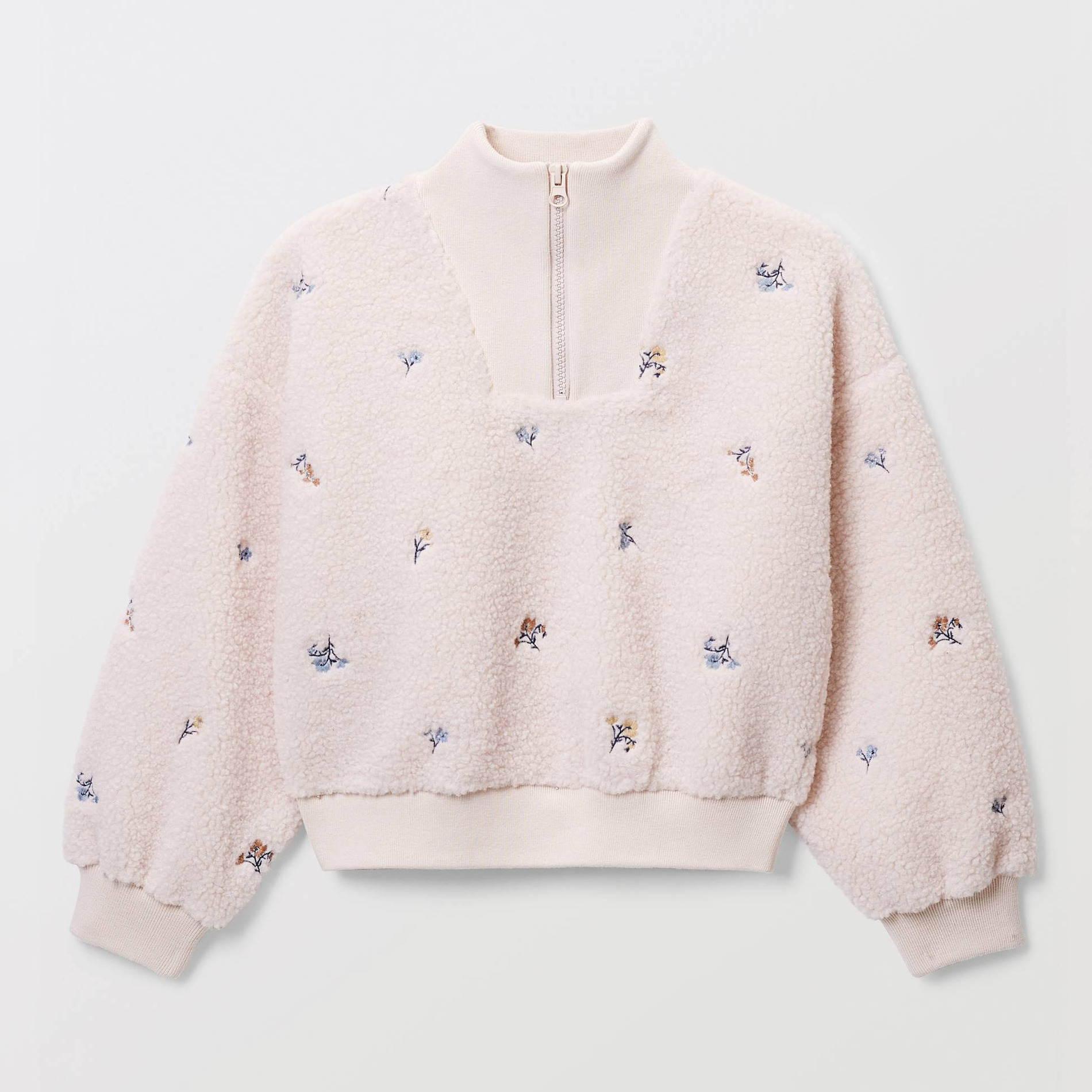 Sweat col montant brodé en sherpa, MONOPRIX