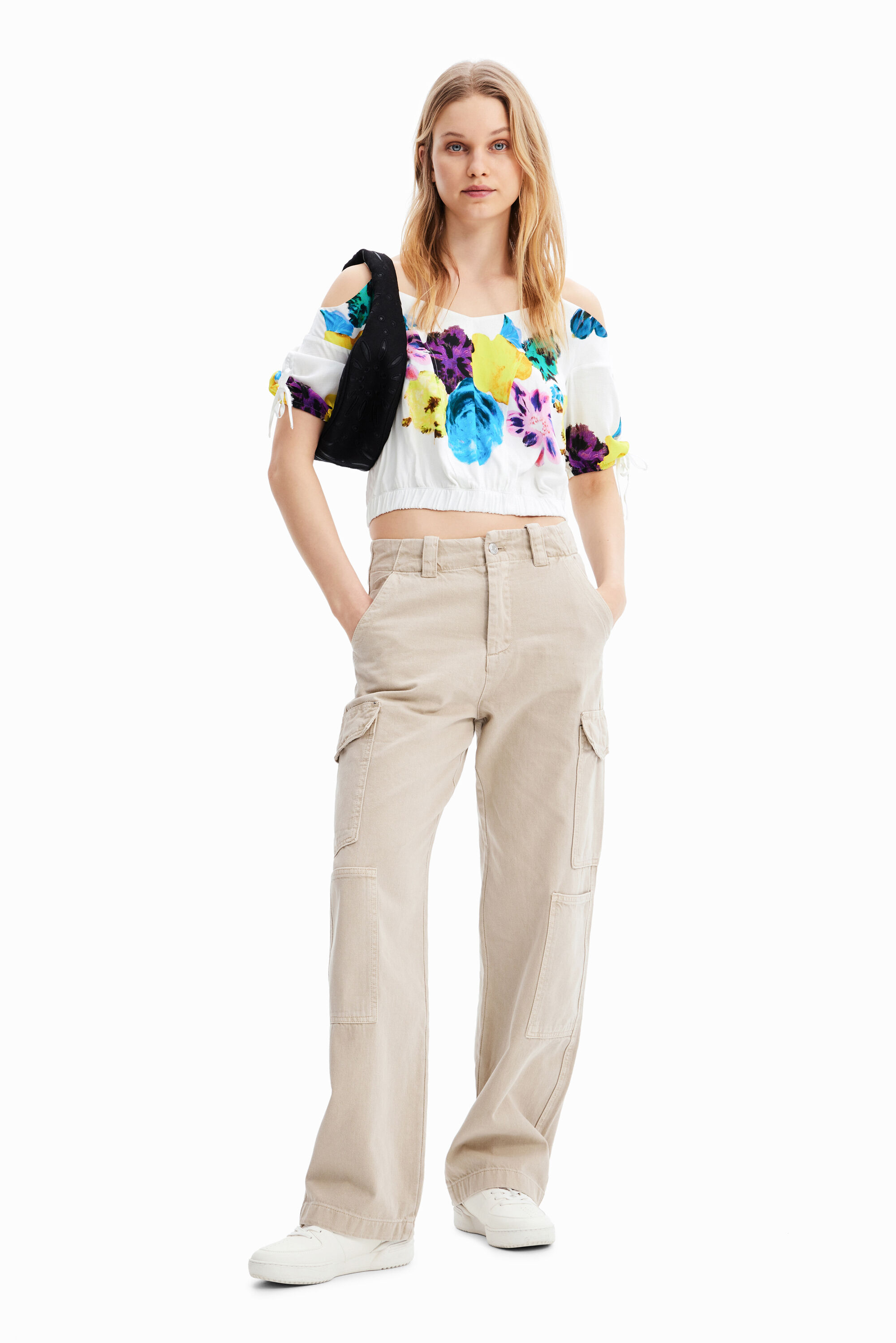 Blouse courte froncée fleurs M.Christian Lacroix, DESIGUAL
