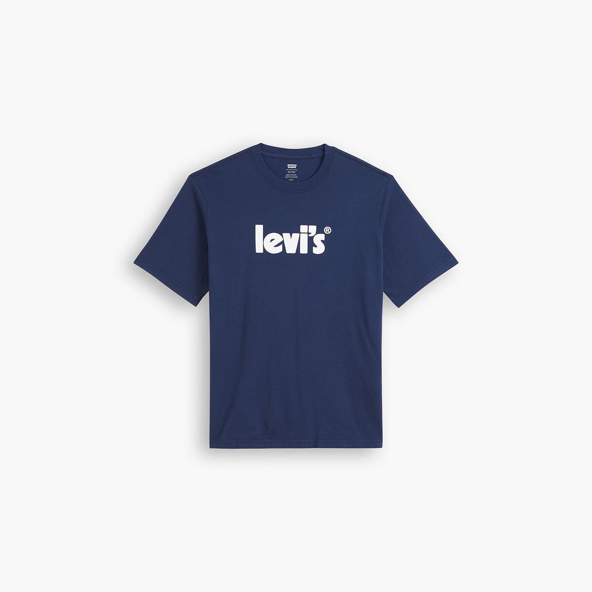 Poster logo print t shirt in cotton with crew neck navy blue