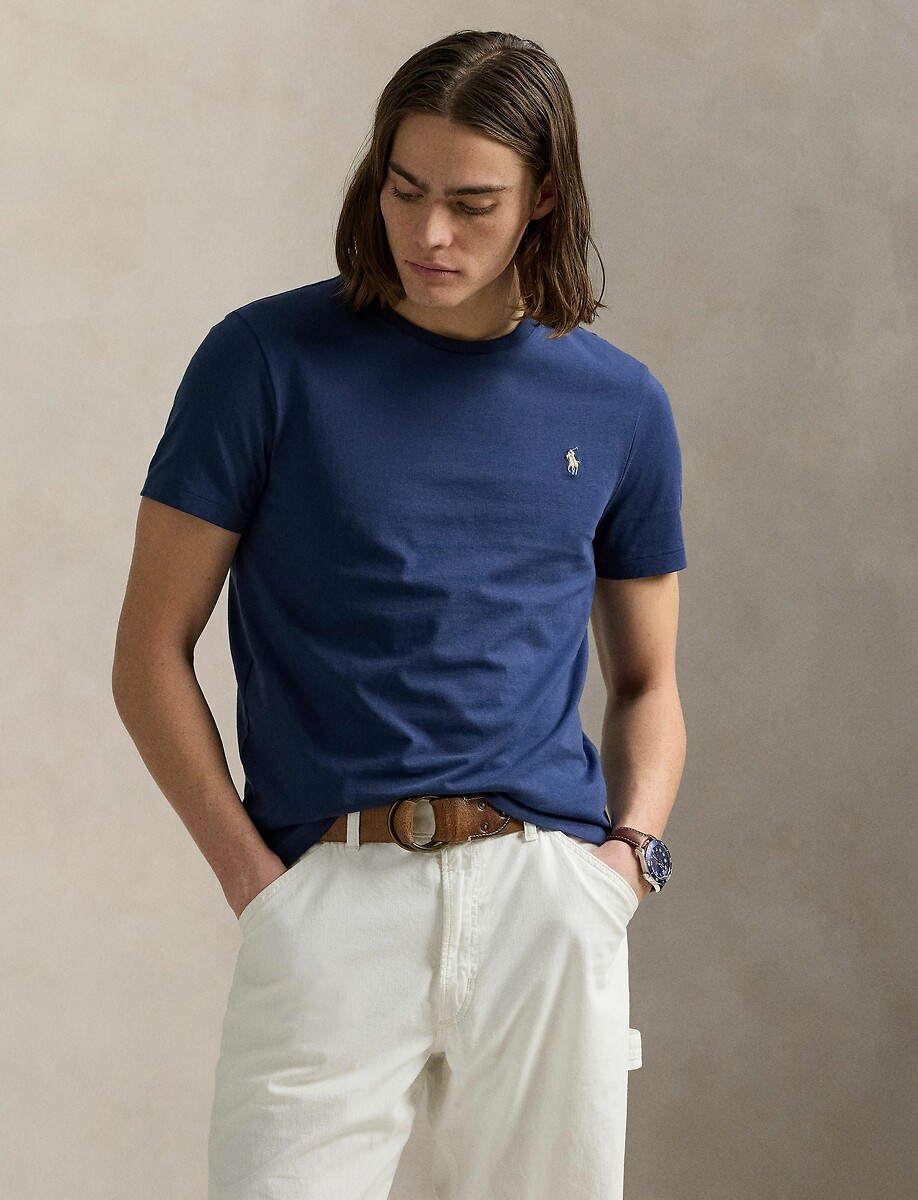 Effen slim T-shirt in jersey met geborduurd logo