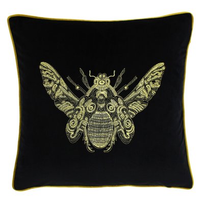 Embroidered Gold Bee Velvet Filled Cushion 50x50cm SO'HOME