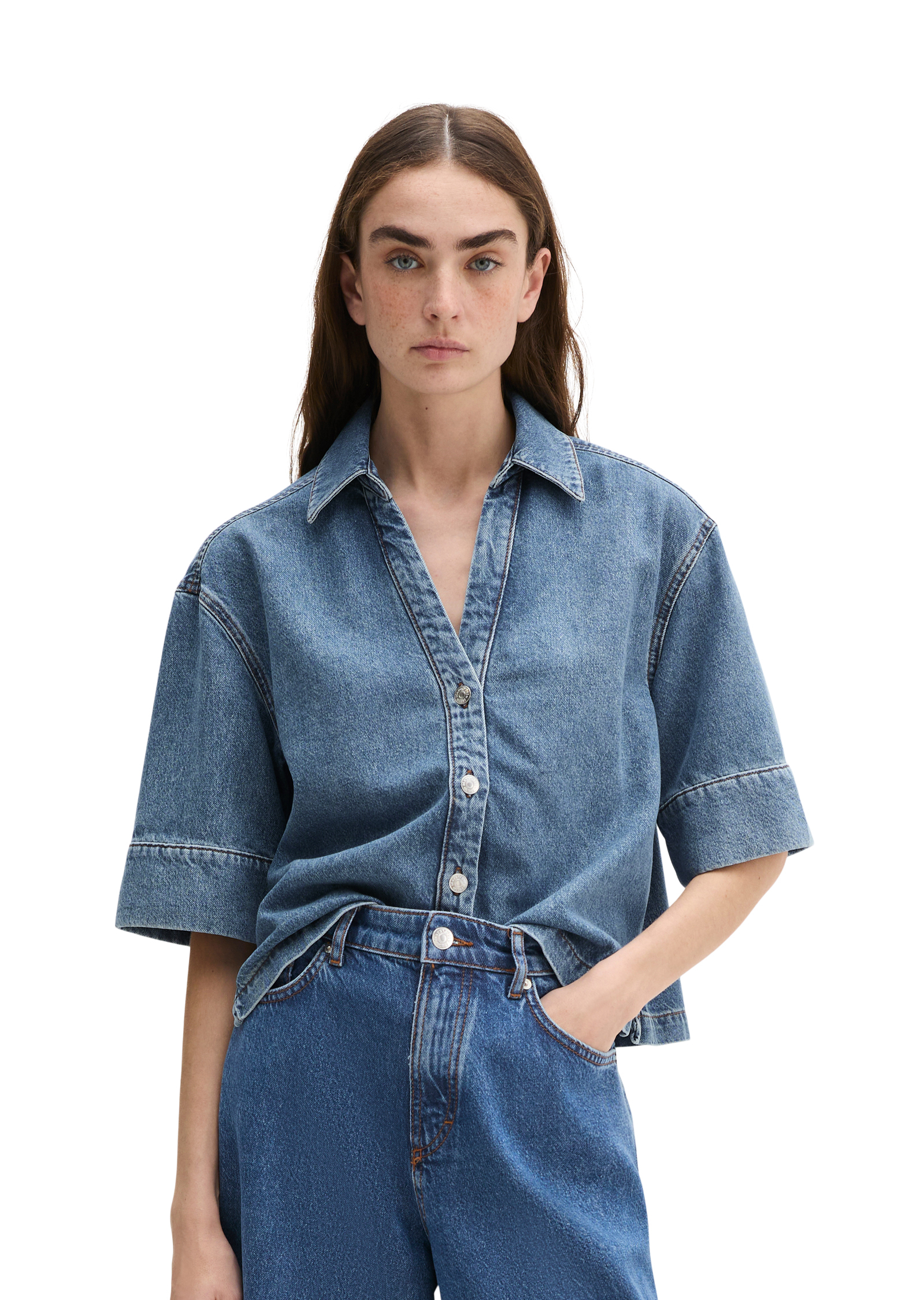Blouse en jean regular en mélange de coton organique et de lyocell, MARC O'POLO