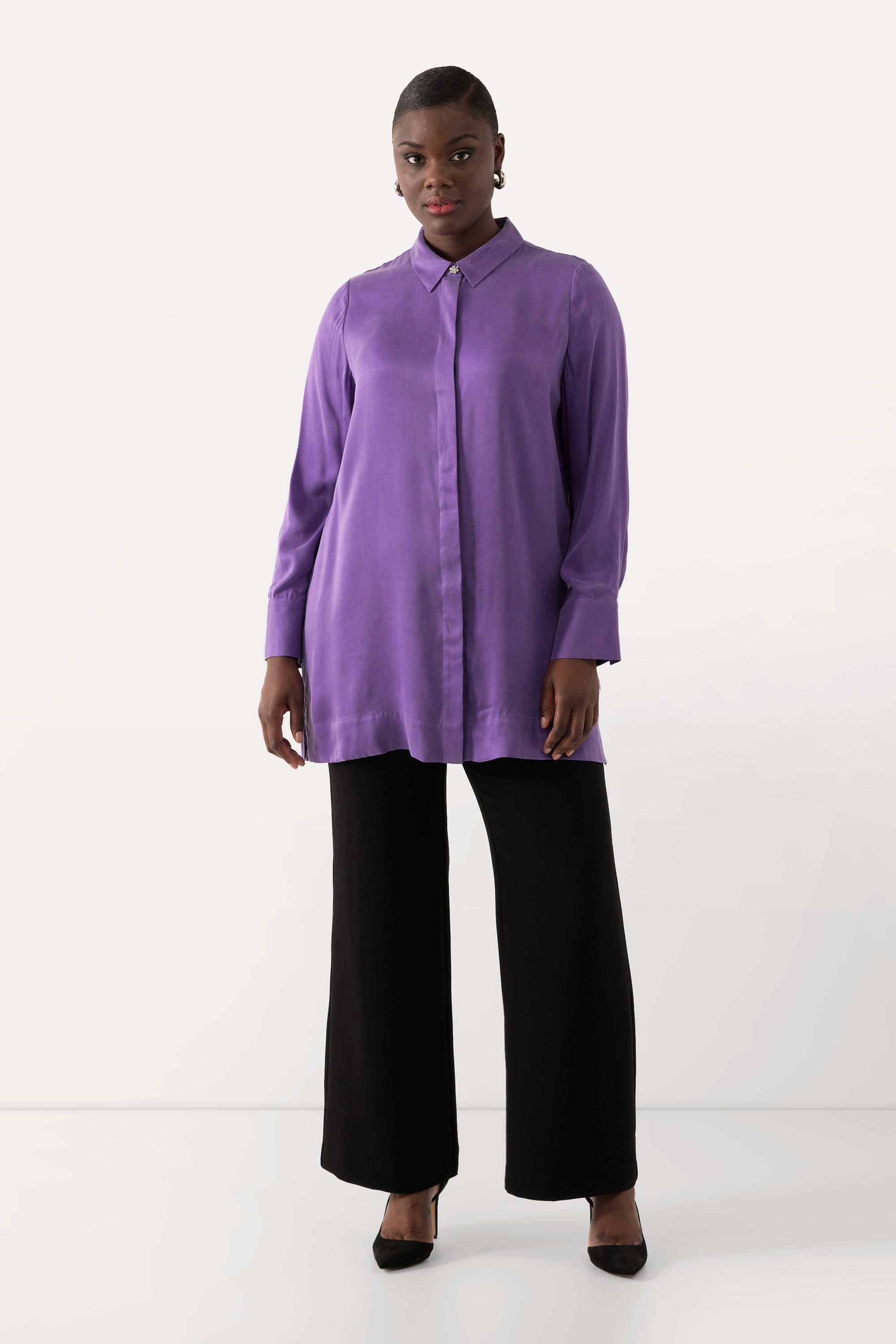 Blouse en Cupro mélangé. Manches longues, ULLA POPKEN