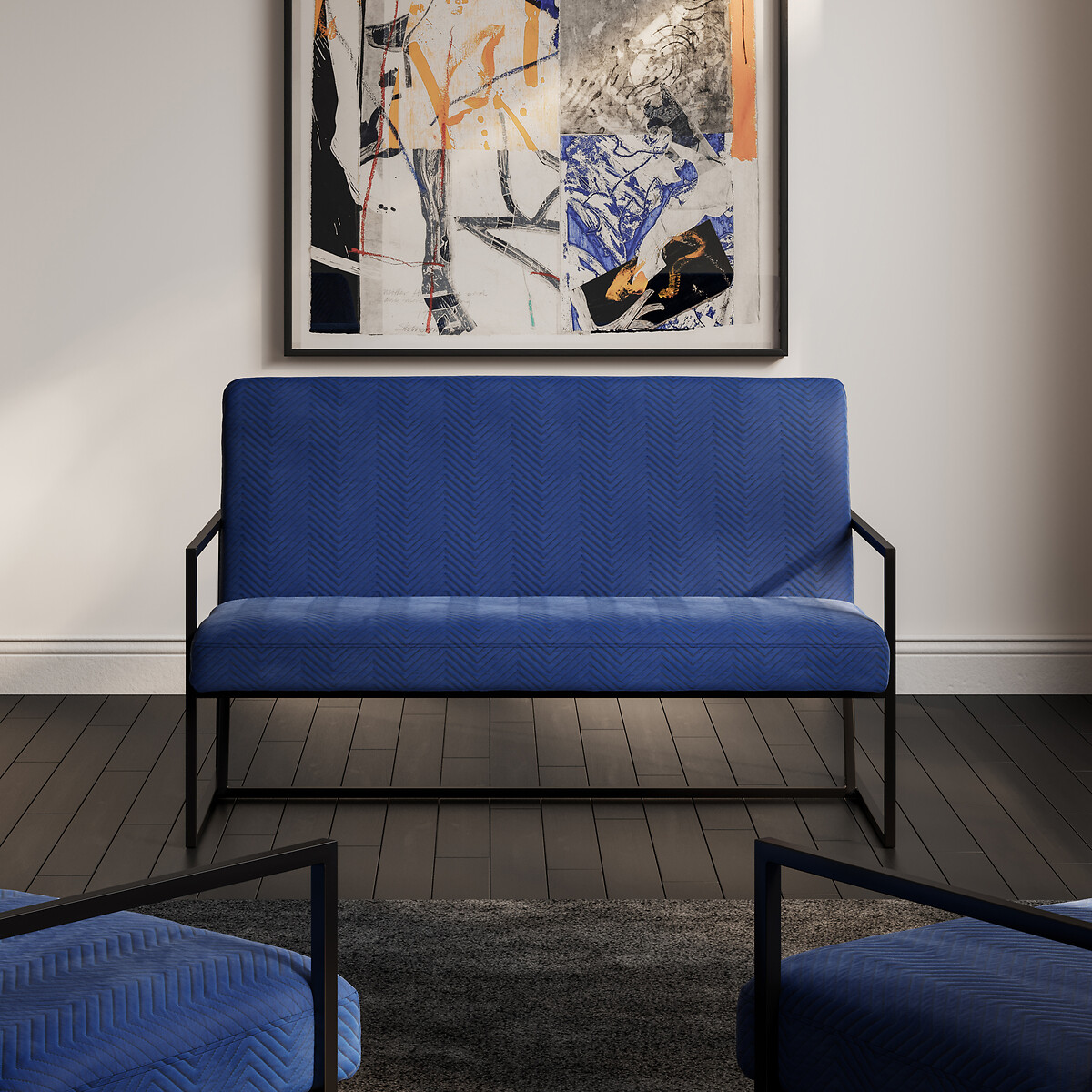 Fiorella Chevron Velvet 2 Seater Accent Sofa, SO'HOME