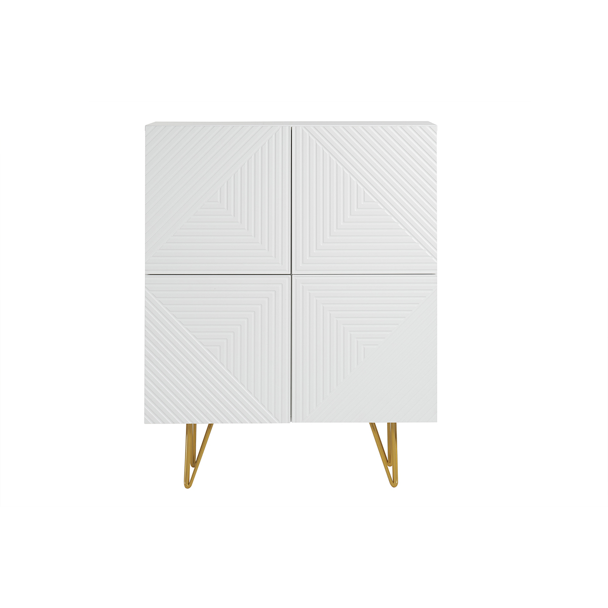 Buffet haut design gravé blanc mat et métal doré 4 portes L86 cm OZEN, MILIBOO