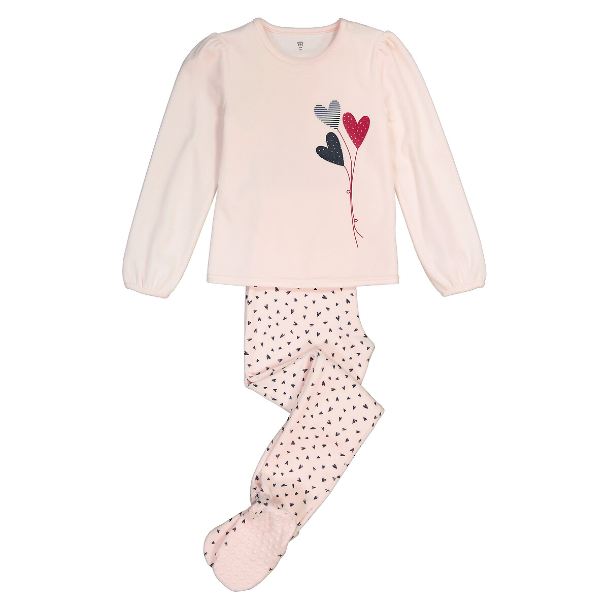 Velour Heart Print Pyjamas with Feet