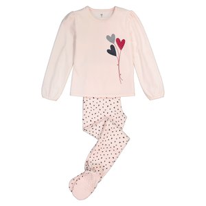Pyjama met voetjes in fluweel met hartenprint LA REDOUTE COLLECTIONS image