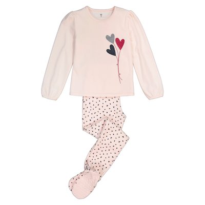 Velour Heart Print Pyjamas with Feet LA REDOUTE COLLECTIONS
