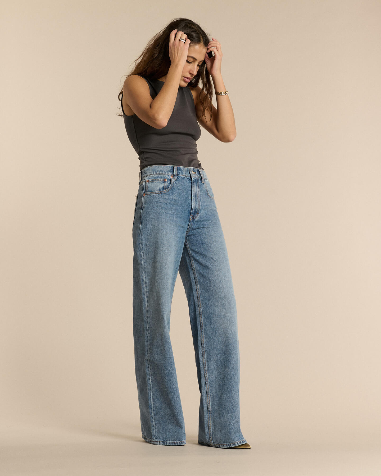 JEANS LARGE TAILLE MOYENNE DENIM AUTHENTIQUE, LABDIP
