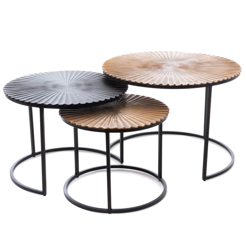 Lot de 3 tables basses rondes en aluminium Fleur, AMADEUS