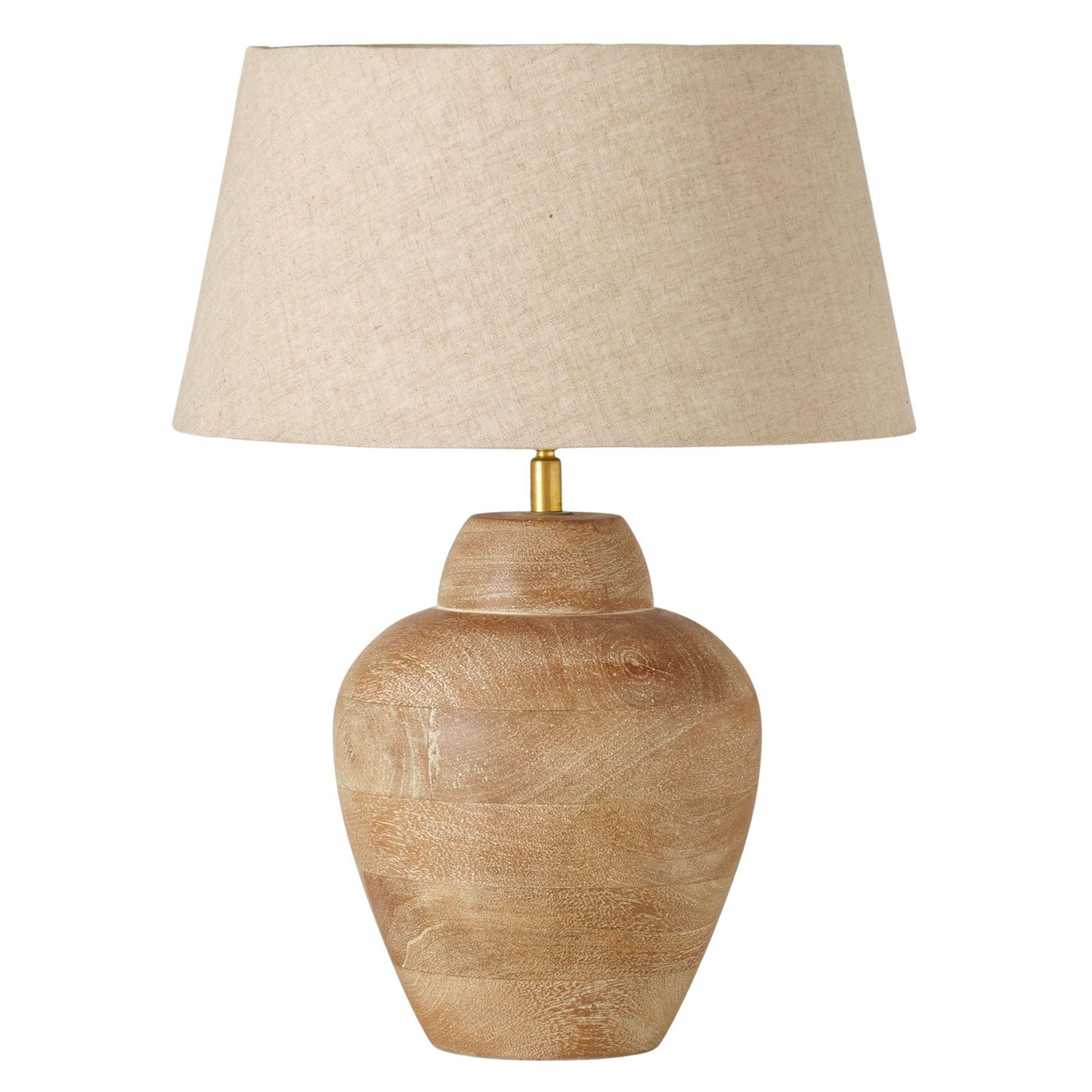 Lampe à poser bois de manguier et abat-jour coton beige 34.5x34.5x45cm, WADIGA