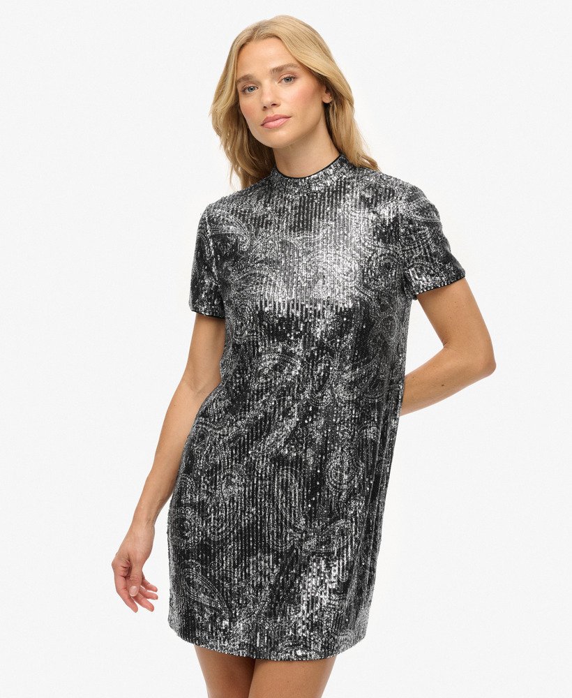 Robe T-shirt Mini à Paillettes, SUPERDRY