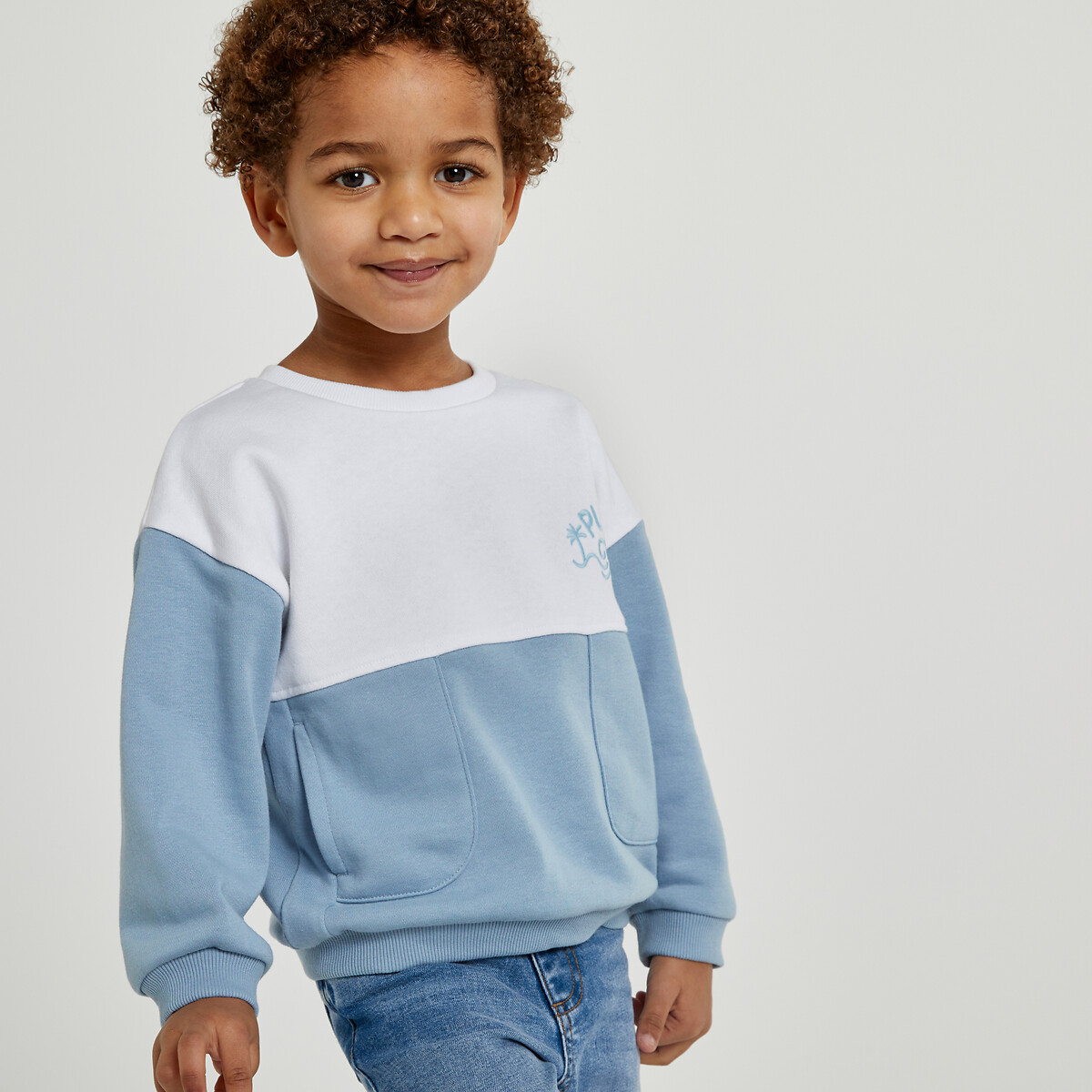 Cotton Mix Sweatshirt with Embroidered Slogan and Crew Neck