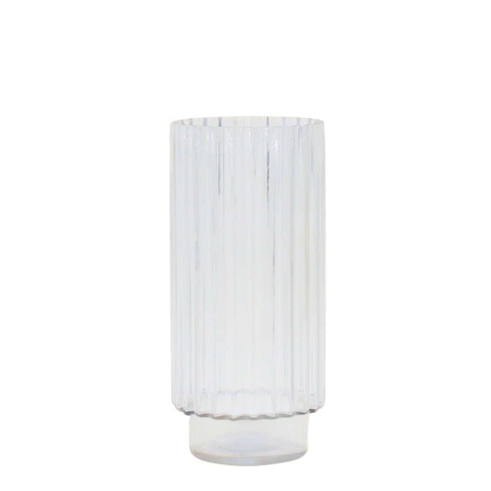 Vase en verre épais strié style moderne, H25cm, ORNAMI