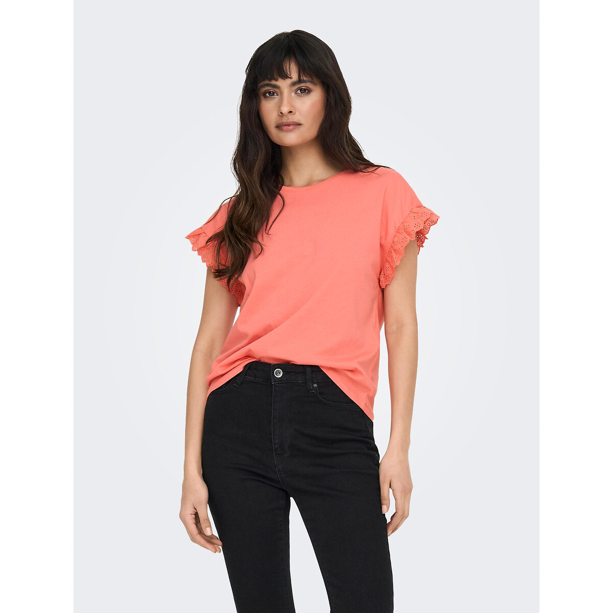 Cotton T-Shirt With Short Ruffled Sleeves
