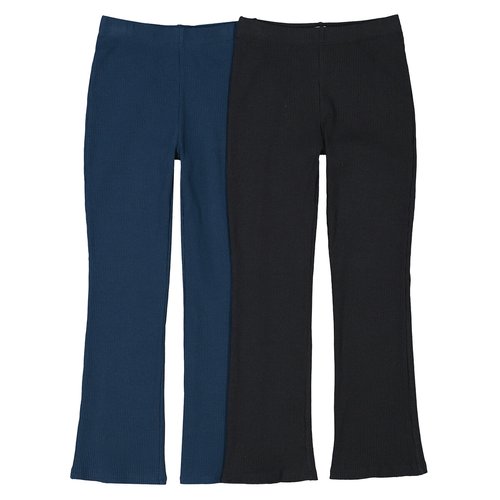Pack of 2 flared leggings in cotton black+navy blue La Redoute Collections