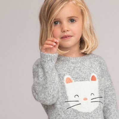 Pull fine maille à col rond, motif jacquard chat LA REDOUTE COLLECTIONS