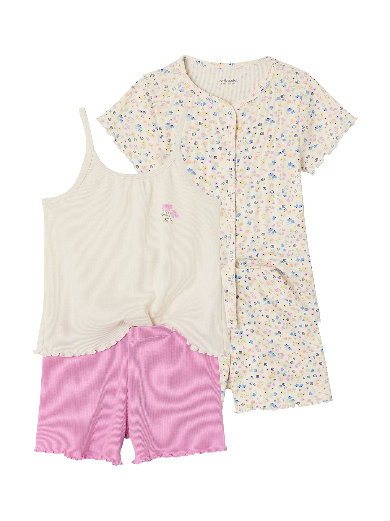 Lot de 2 pyjashort fleurs côtelés, VERTBAUDET