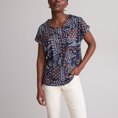 Patchwork Print T-Shirt with Crew Neck and Short Sleeves ANNE WEYBURN