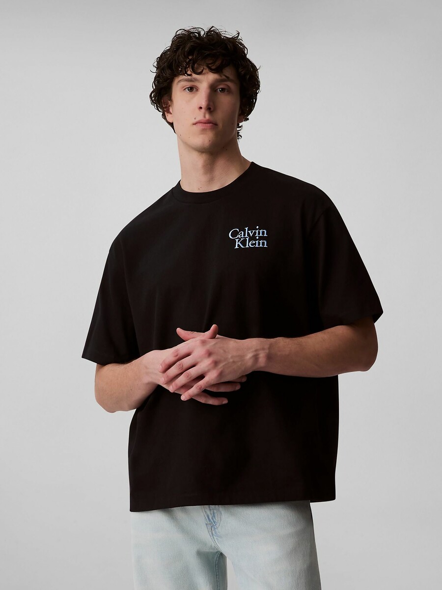 Logo Print T-Shirt with Short Sleeves, CALVIN KLEIN JEANS