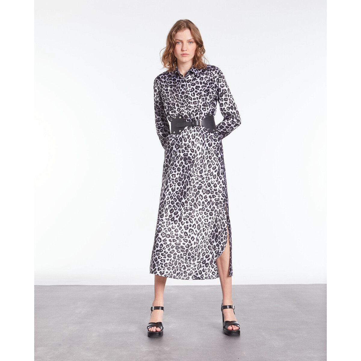 Satin Midi Skirt in Leopard Print