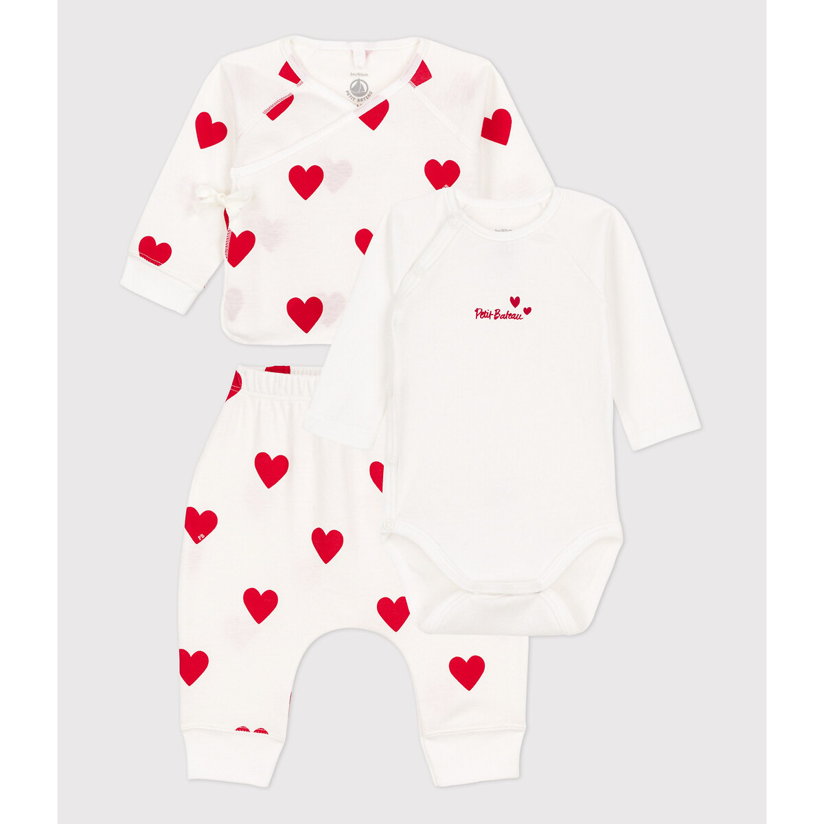 3-Piece Outfit in Heart Print Cotton