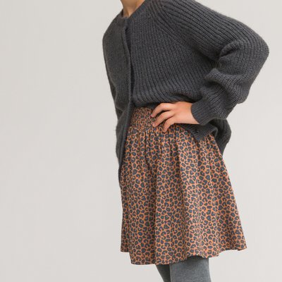 Leopard Print Cotton Skirt with Elasticated Waist LA REDOUTE COLLECTIONS