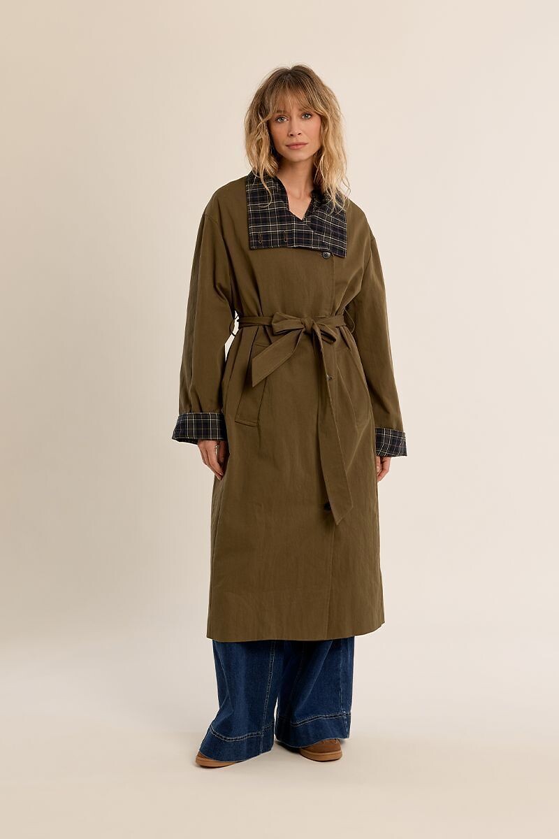 Trench long, détail carreaux, MOLLY BRACKEN
