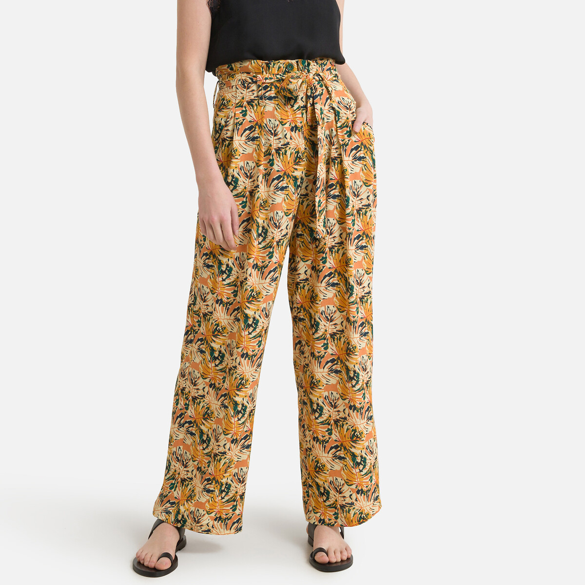 Floral print paperbag trousers yellow 