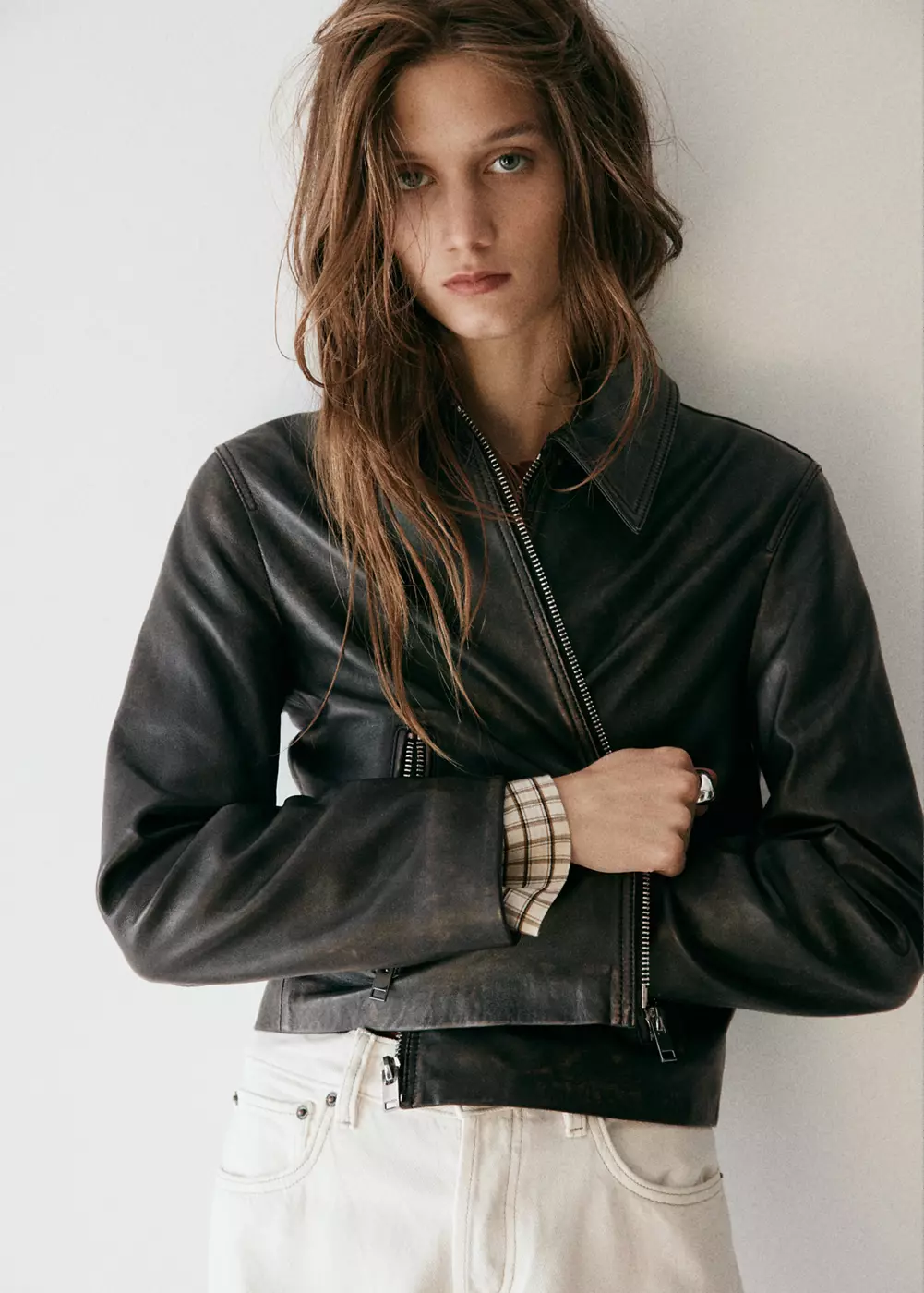 Veste cuir revers, MANGO