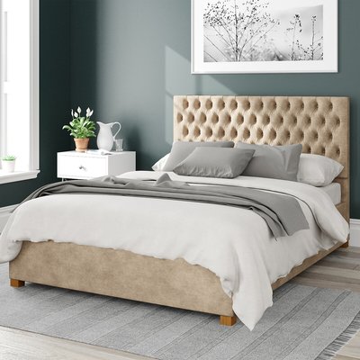 Button Tufted Linen Ottoman Storage Bed SO'HOME
