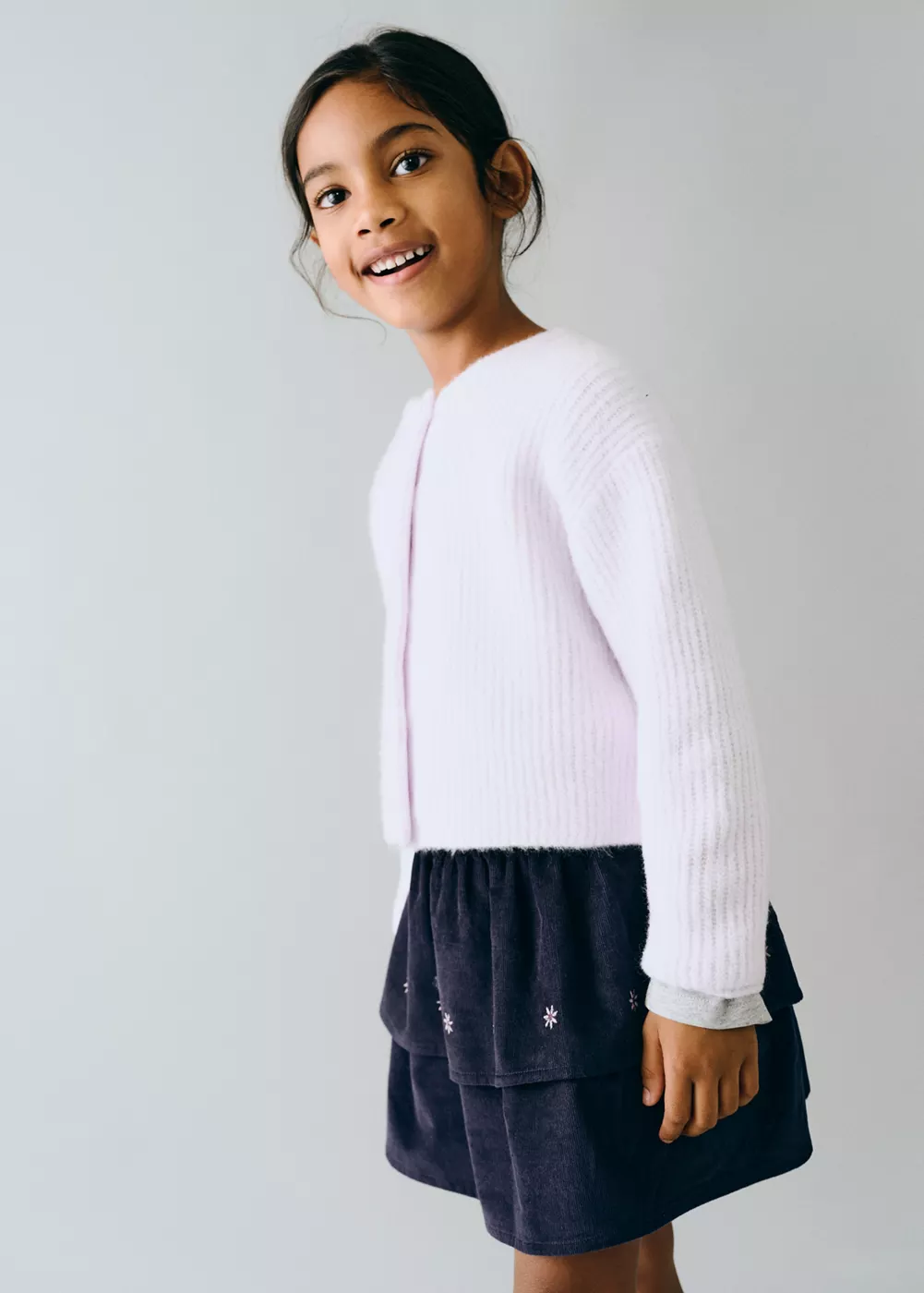 Jupe en velours côtelé avec broderie florale, MANGO BABY