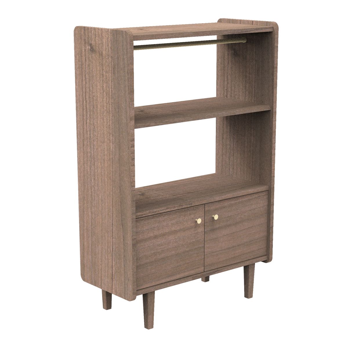 Bibliothèque 2 portes et 1 penderie en bois avec boutons métal, SAUTHON