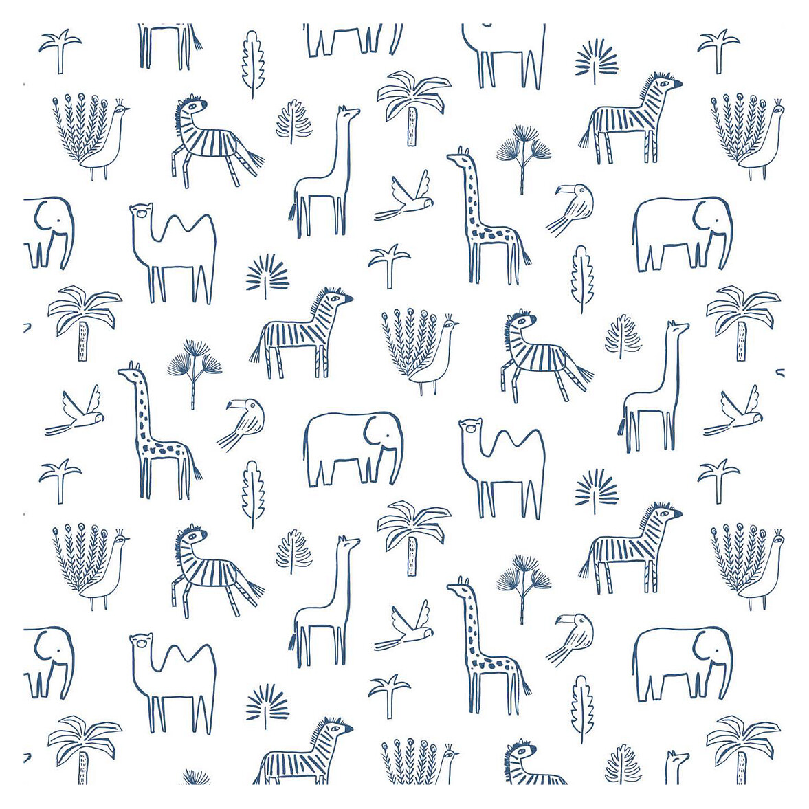 50x1000cm Funky Jungle Wallpaper Navy, HARLEQUIN