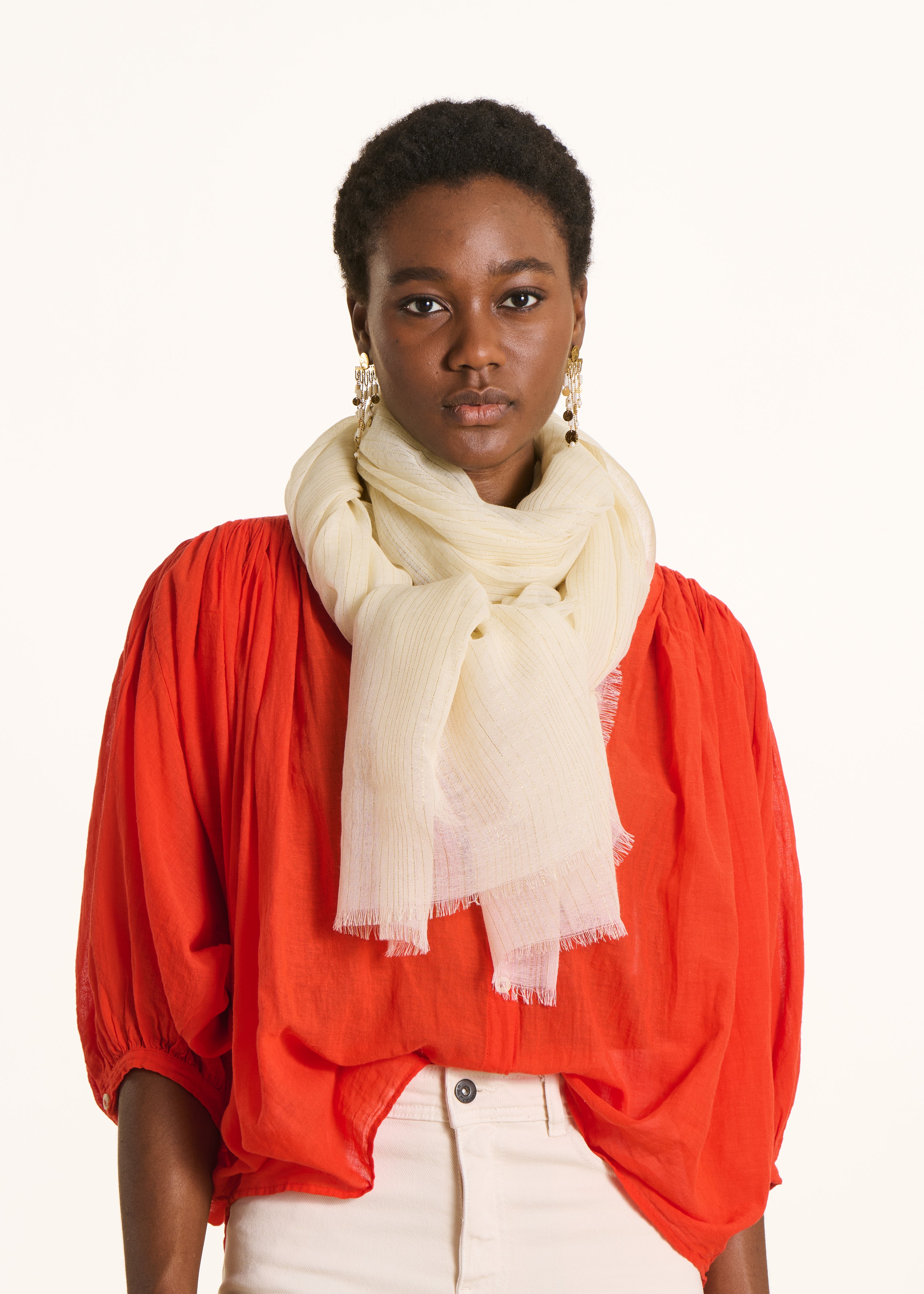 Foulard à fines rayures verticales fil textile, LA FEE MARABOUTEE